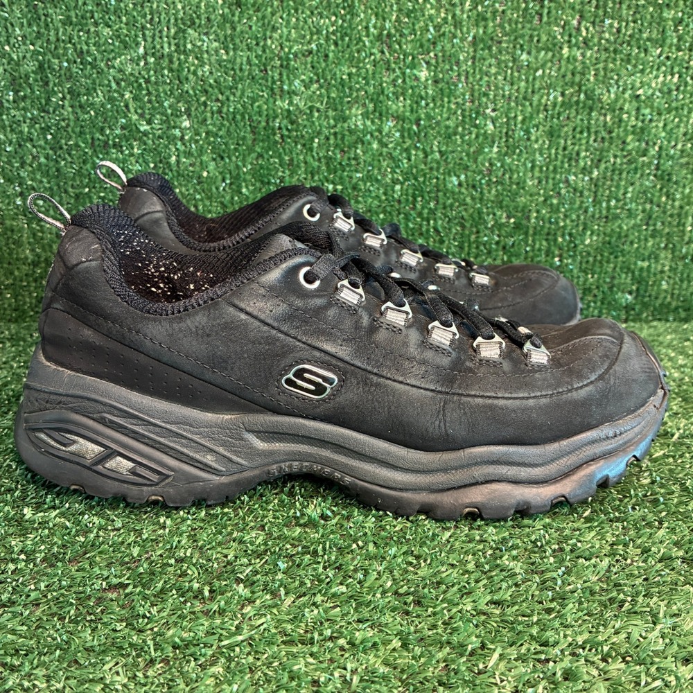 Skechers Premium Sport Leather Chunky Platform Athletic Sneaker Black Womens 8.5